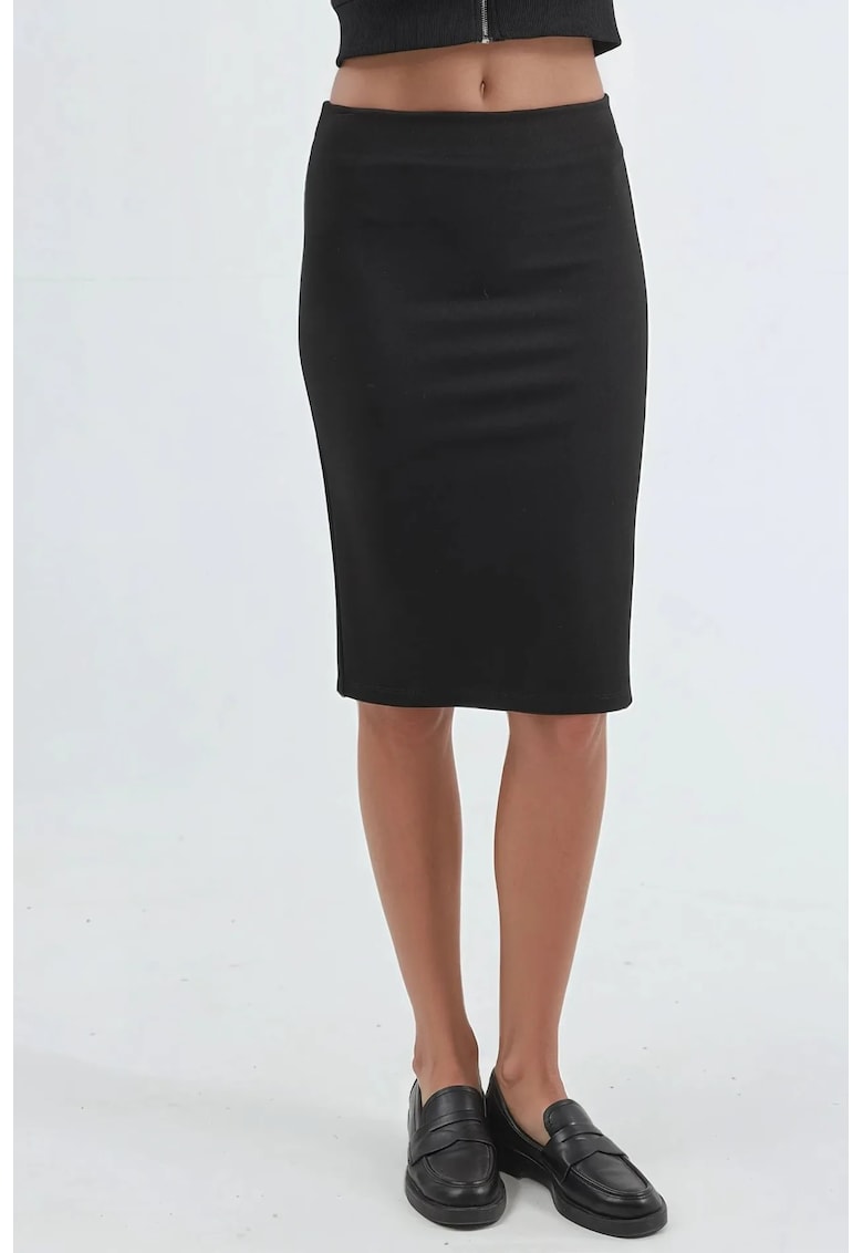 Fusta cu fanta si talie elastica - neagra