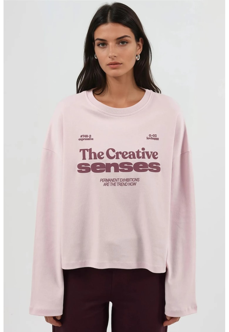 Bluza dama - croiala relaxata - roz pudra - jerseu