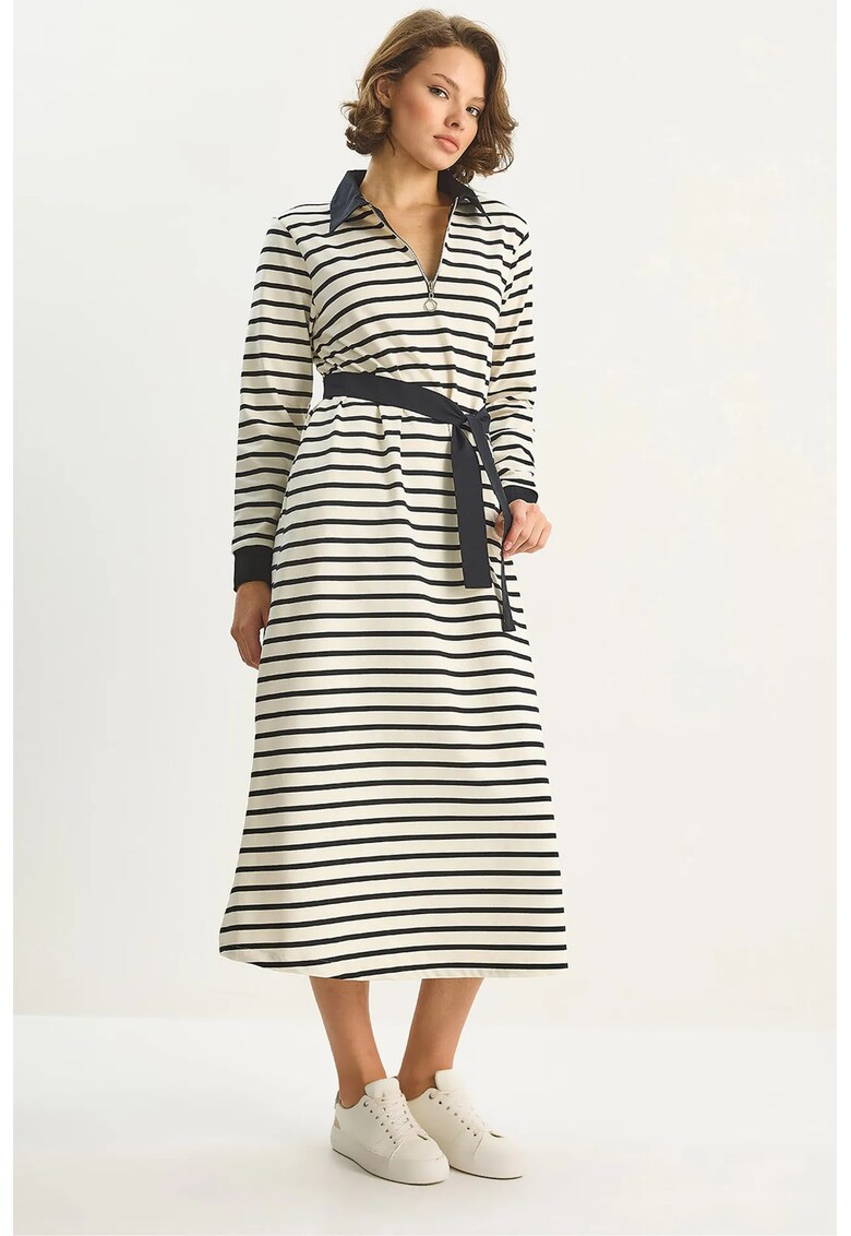 Rochie midi - dungi - alb - negru - jerseu