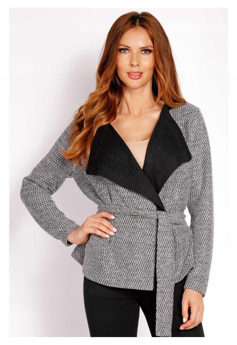 Cardigan Pentru Femei - L021 - Marimea L/XL - 95% Poliester - 5% Elastan - Croi Slim - Inchidere In Talie Cu Curea - Decolteu In V - De Inalta Calitate - Gri