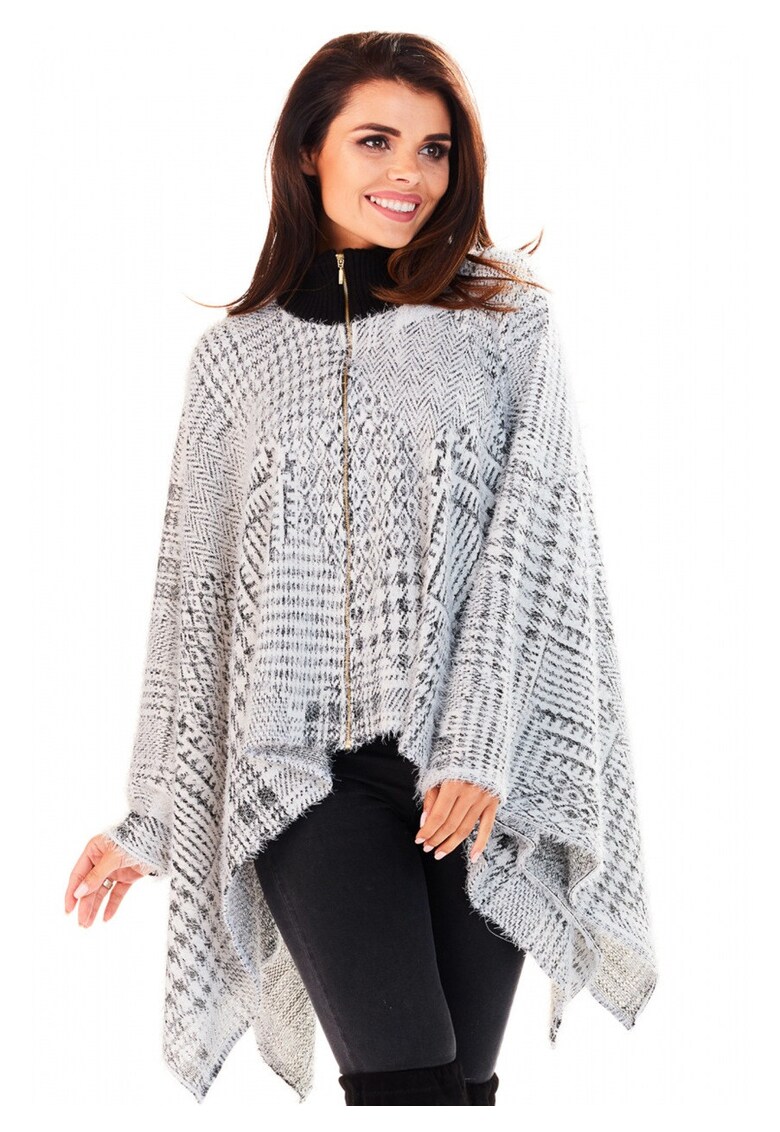 Cardigan Pentru Femei - L052 - Carouri - Marime Unica - Poliester - Maneci Lungi - Guler Inalt - Fermoar - De Inalta Calitate - Multicolor