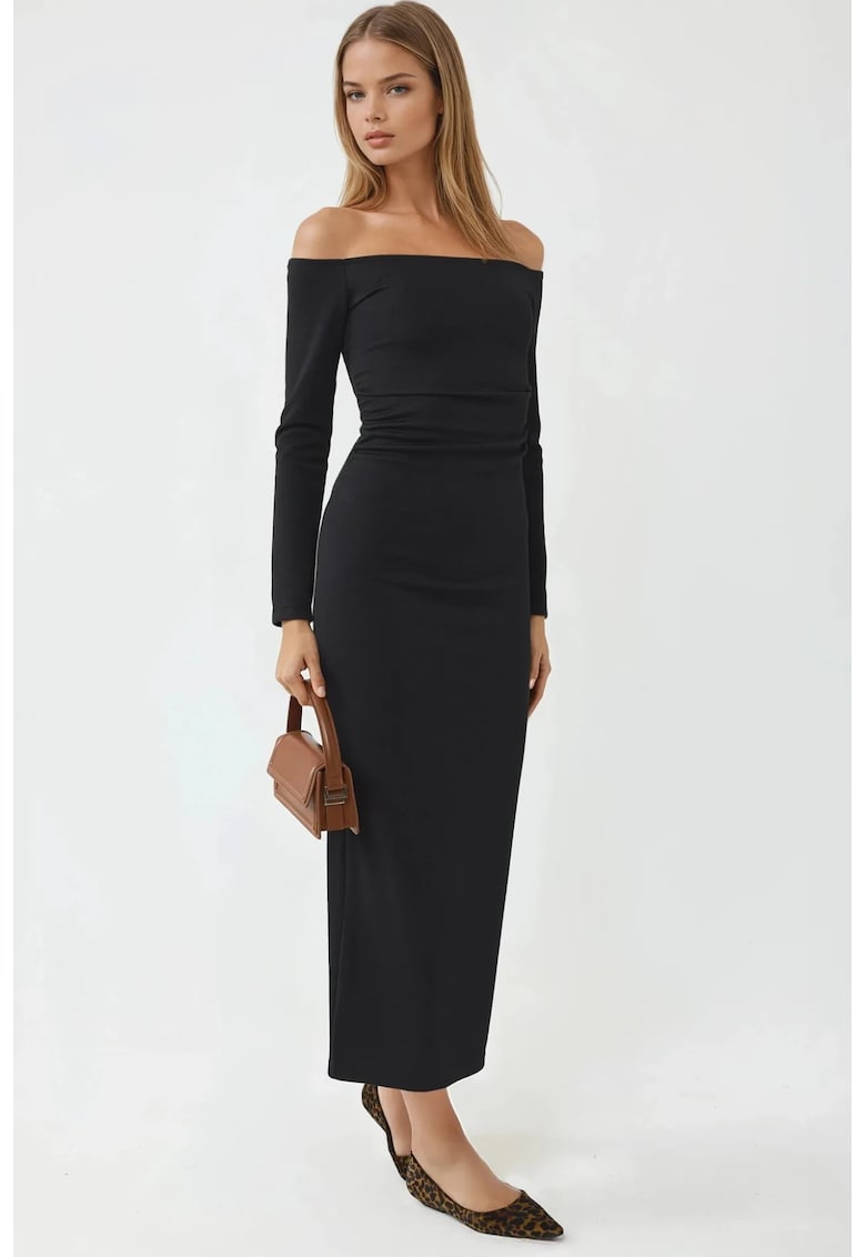Busem Rochie Maxi Bodycon fara umeri - neagra - jerseu