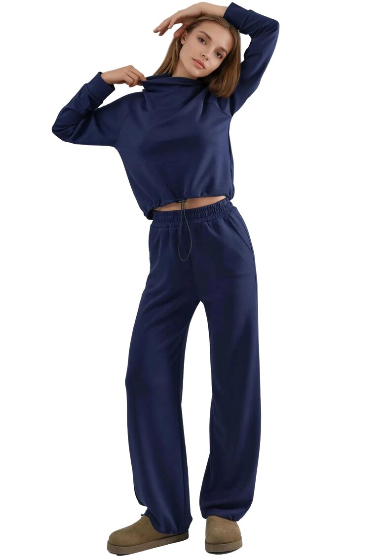 Compleu dama - Albastru cobalt - Tricot - 2 piese - Guler inalt