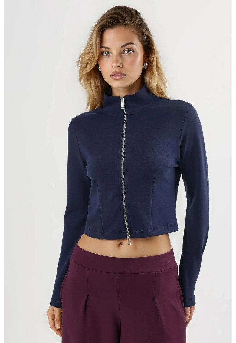 Jacheta tricotata cu fermoar - bleumarin - jerseu