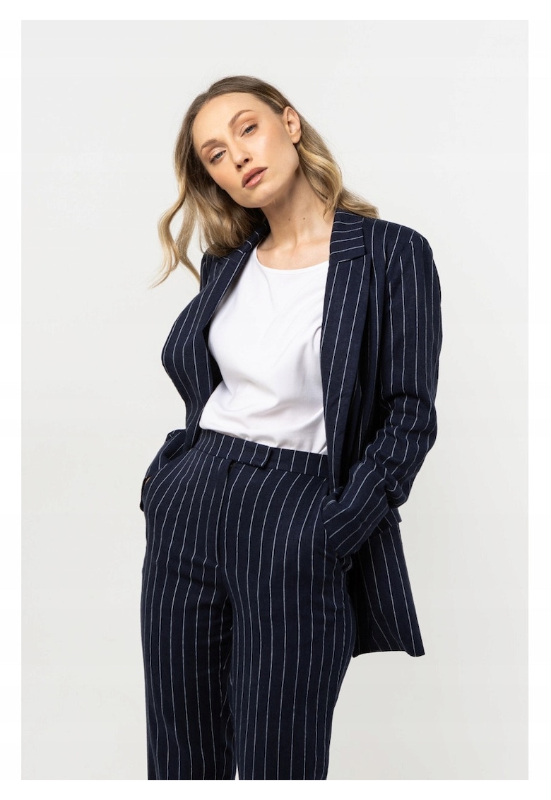 Sacou Din In Pentru Femei - Prafuit - De Inalta Calitate - Material In - Captuseala 100% Bumbac - Croi Lejer - Guler Cu Inchidere Fara Inchidere - De Inalta Calitate - De Inalta Calitate - Albastru Inchis - Albastru inchis