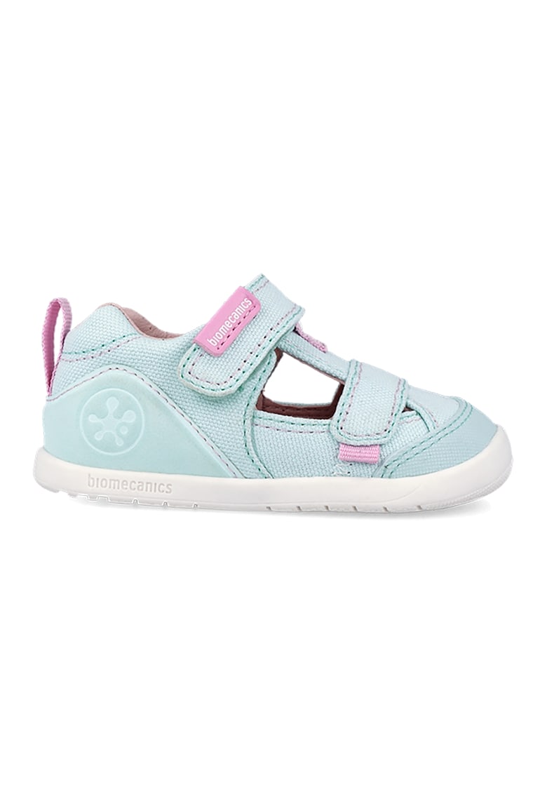 Sandale din material textil cu insertie din piele ecologica - Roz pastel/Alb optic/Albastru deschis