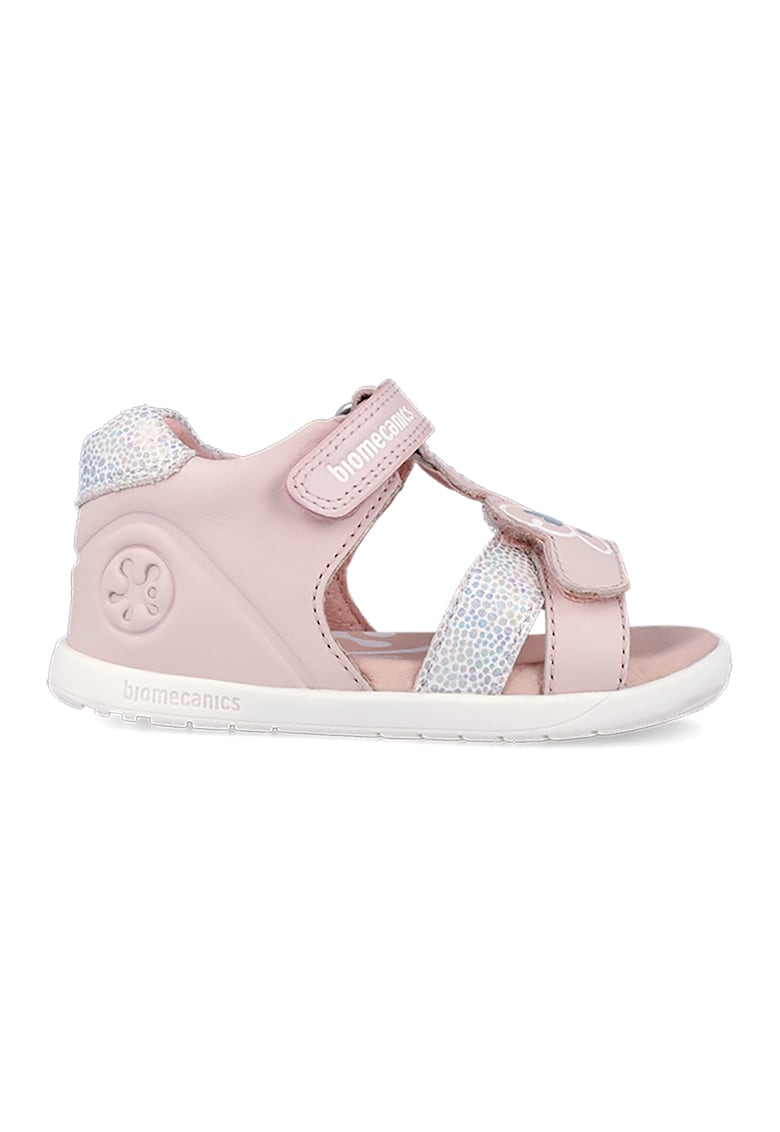 Sandale cu imprimeu fluture si velcro - Roz prafuit/Bej deschis