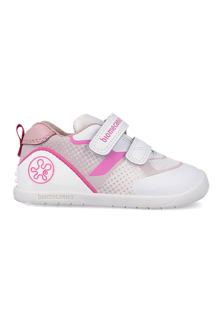 Pantofi sport cu insertii din plasa si velcro - Fucsia/Maro taupe deschis/Alb murdar