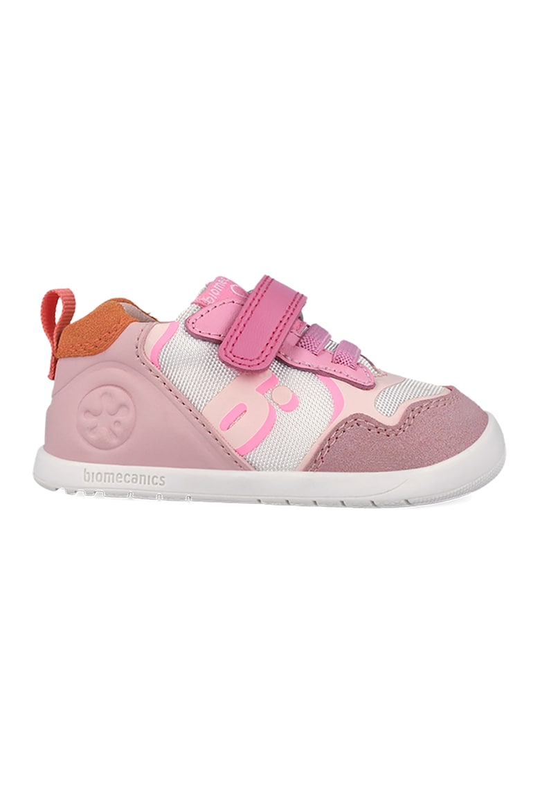 Pantofi sport cu inchidere velcro si insertii din material textil - Roz pastel/Albastru deschis/Roz prafuit