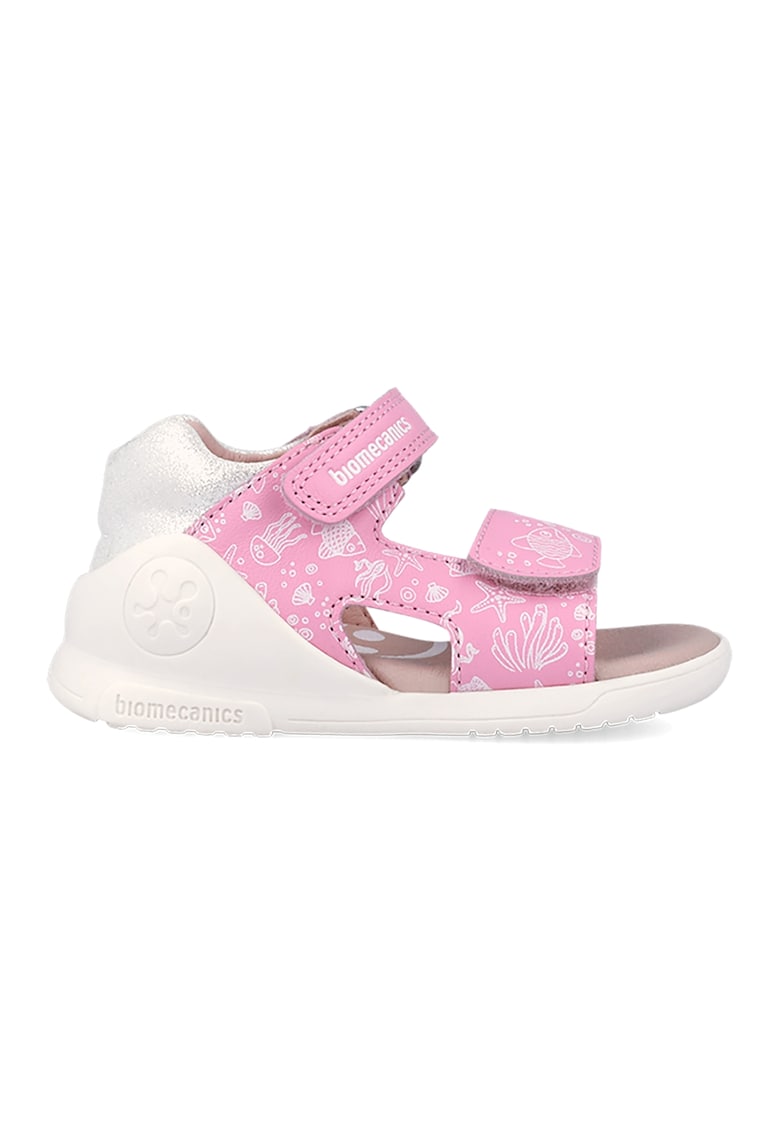 Sandale din piele cu varf decupat - Roz pastel/Alb murdar