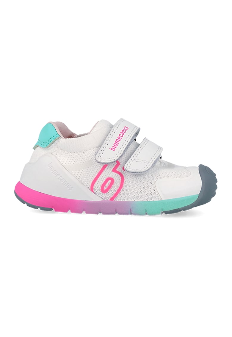 Pantofi sport din plasa cu inchidere cu banda velcro - Roz aprins/Alb murdar/Verde menta - Biomecanics - imagine 1