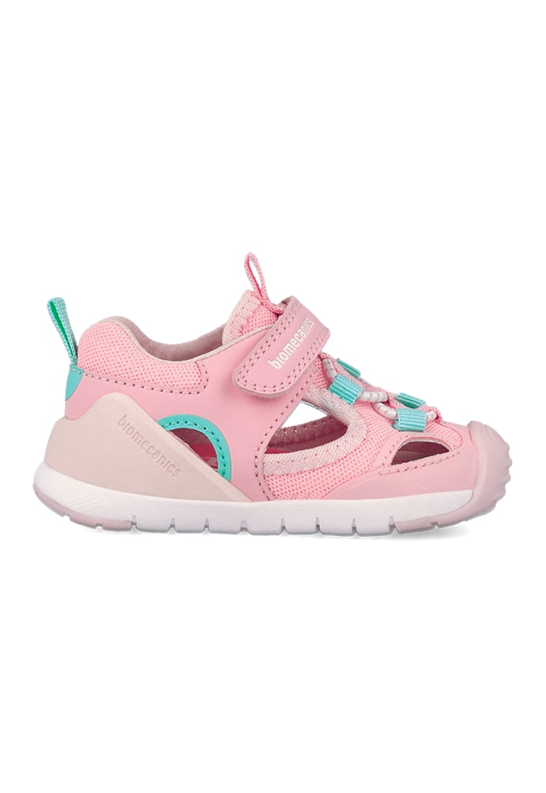 Pantofi cu inchidere velcro si decupaje - Piersica/Albastru deschis/Bej deschis