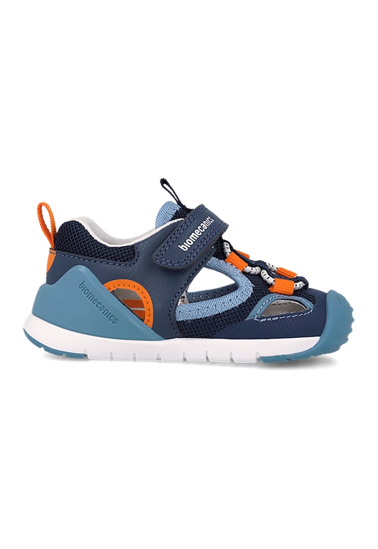 Pantofi cu inchidere velcro si decupaje - Albastru inchis/Portocaliu mandarina/Bleumarin