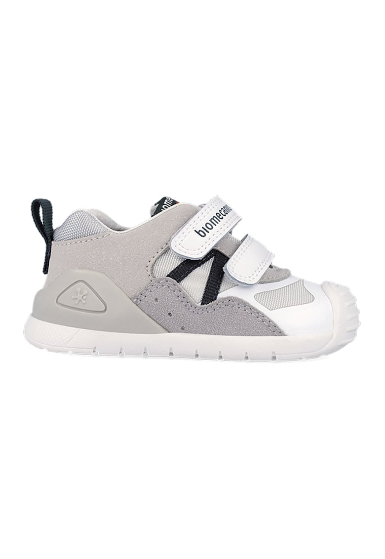 Pantofi sport cu logo si velcro - Gri deschis/Alb murdar