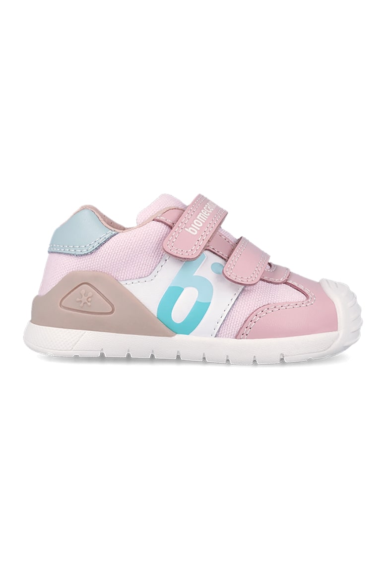 Pantofi sport din material textil cu garnituri de piele - Alb murdar/Albastru deschis/Roz prafuit