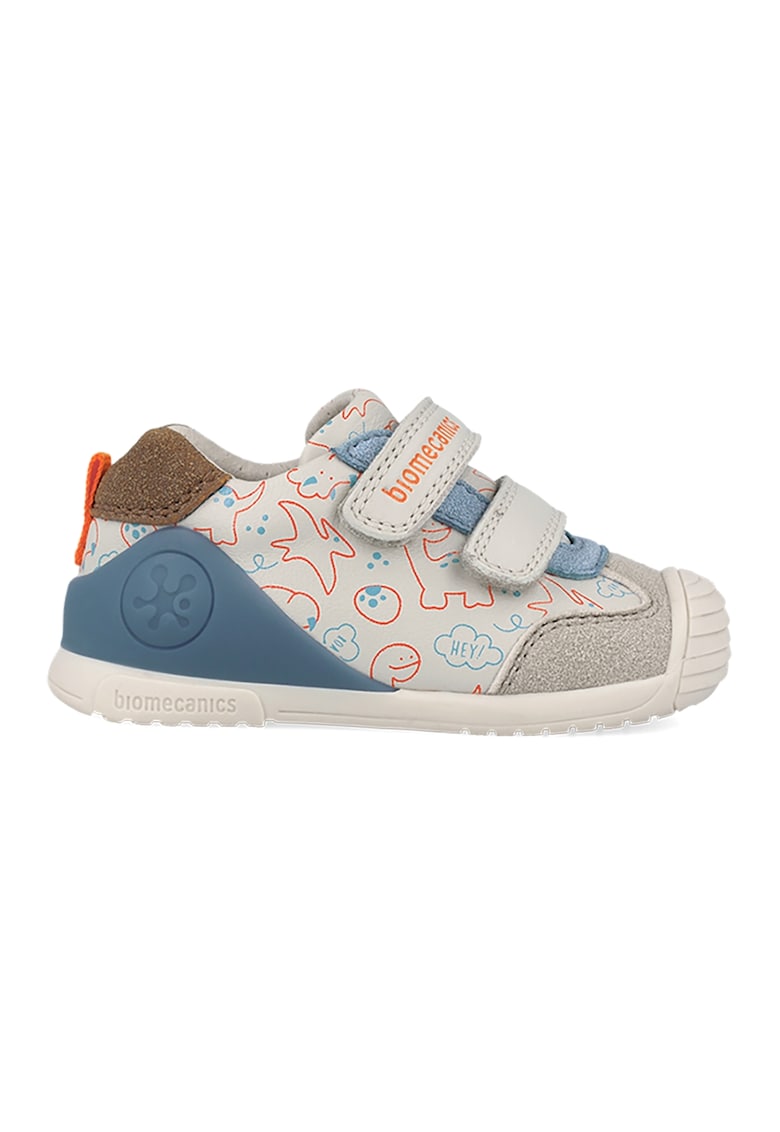 Tenisi cu inchidere velcro si model - Albastru inchis/Portocaliu mandarina/Verde pal