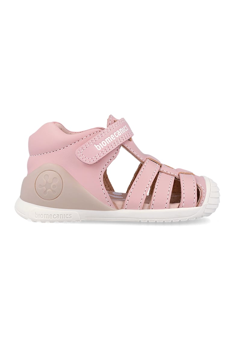 Sandale fisherman din piele cu velcro - Roz pastel/Maro taupe deschis/Alb murdar