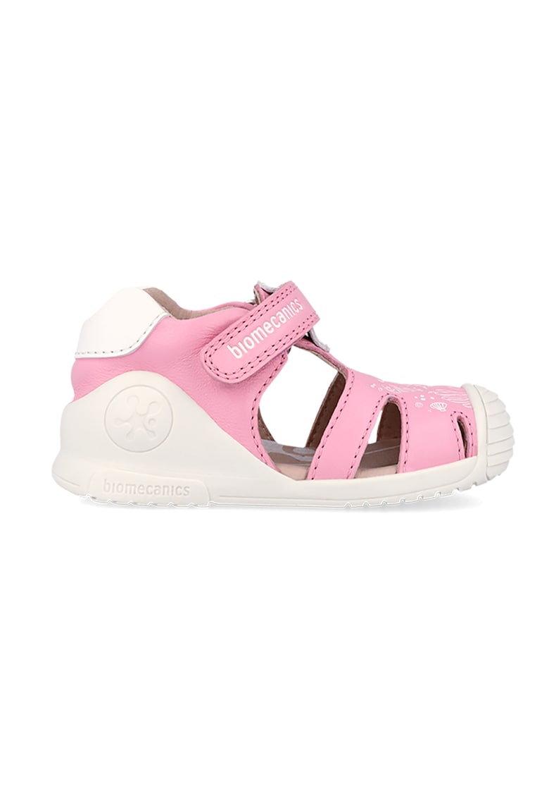 Sandale din piele cu inchidere velcro si model cu peste - Fucsia/Alb murdar