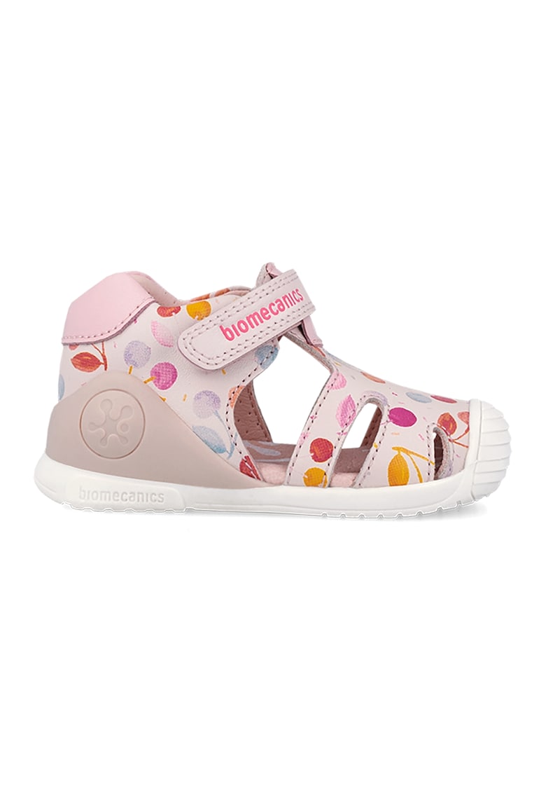 Sandale din piele cu inchidere velcro si model - Rosu/Verde pal/Roz prafuit