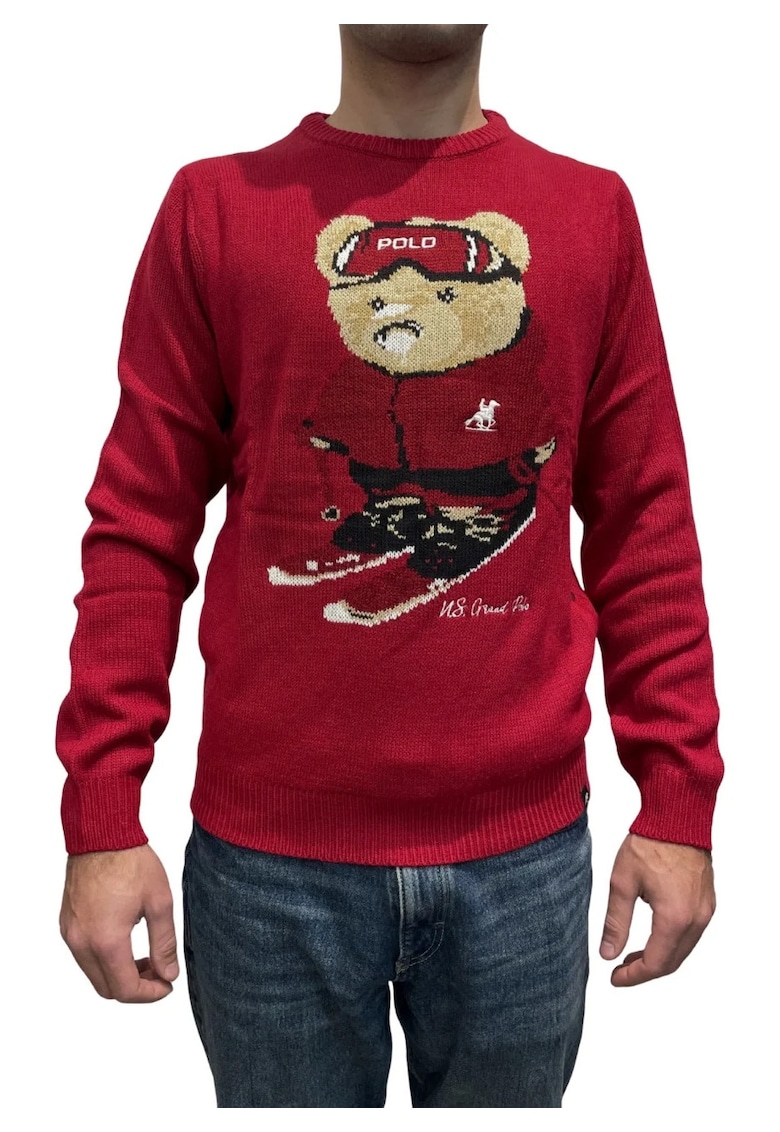 U.S. Grand POLO Pulover brodat - barbati cu imprimeu urs si decolteu la baza gatului