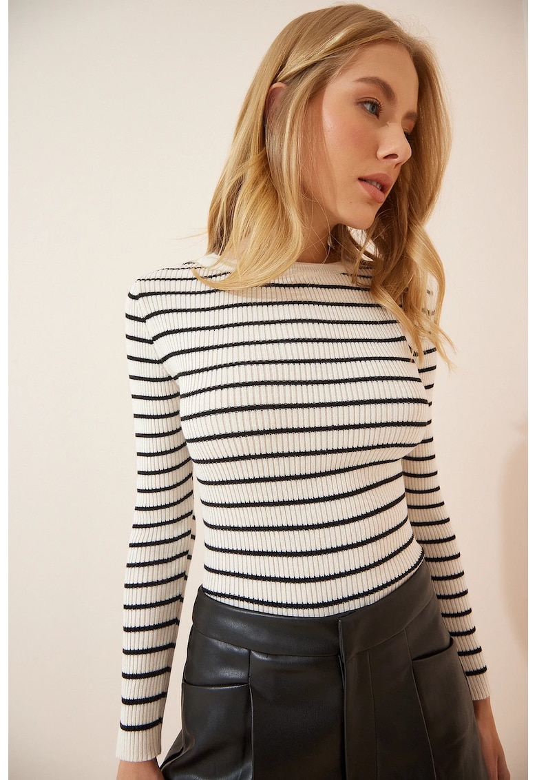 Pulover dama Happiness Istanbul - alb\negru - One Size
