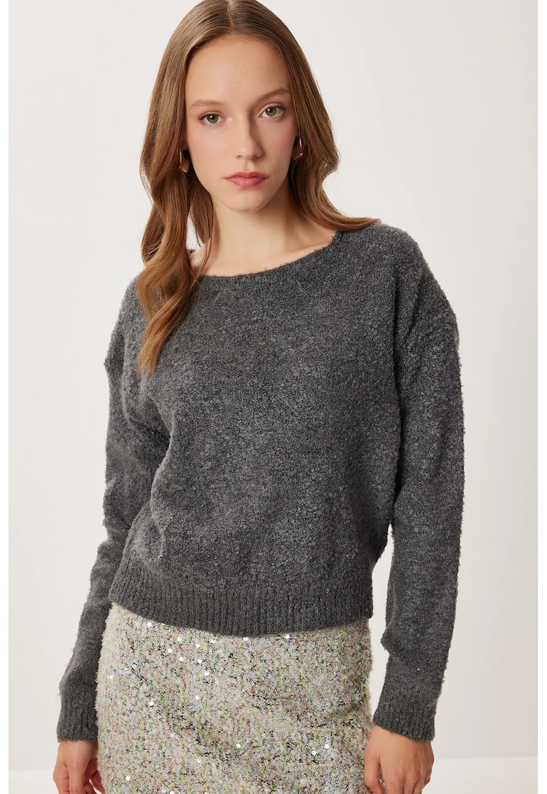 Pulover dama - Happiness Istanbul - tricotat - gri carbune - One Size