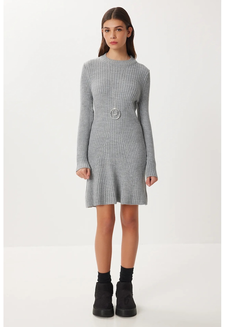 Rochii - Happiness Istanbul - Rochie mini tricotata - Gri - Jerseu - One Size