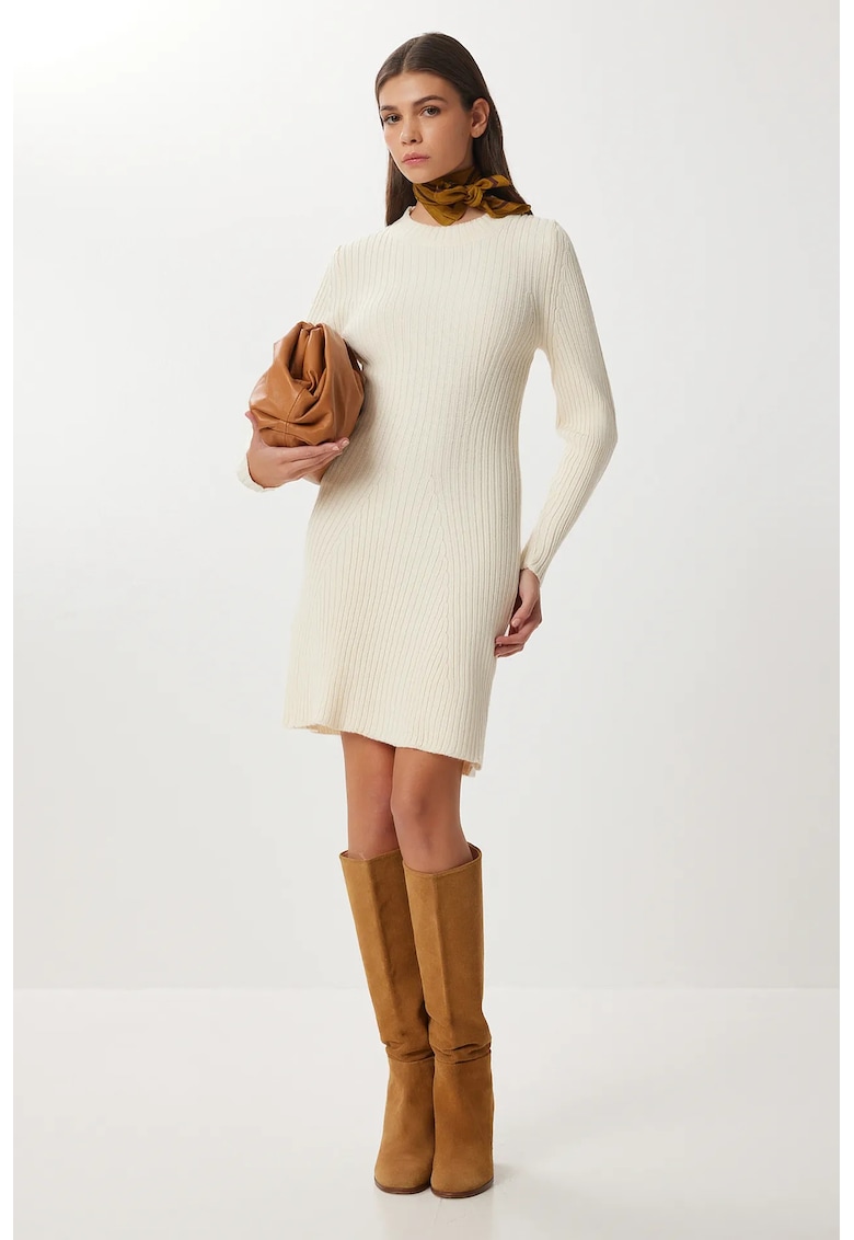 Rochii - Happiness Istanbul - Rochie mini tricotata - crem natural - jerseu - One Size