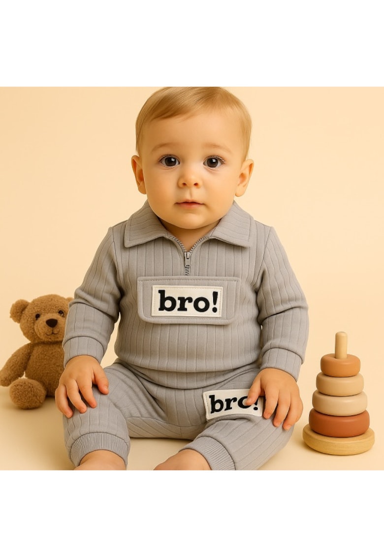 Costum din bumbac 100% pentru bebelusi - bro grey - Gri