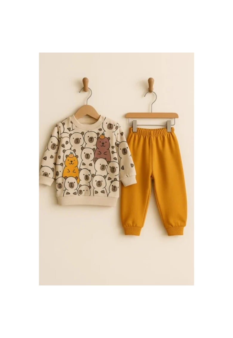 Set bluzita si pantaloni karacon baby din bumbac 100% cu ursuleti
