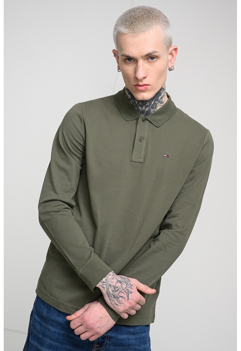 Bluza polo cu model uni - Verde inchis