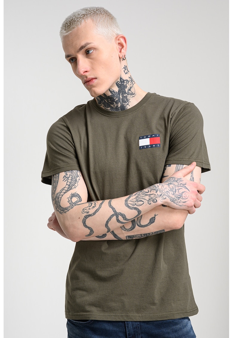 Tricou slim-fit cu imprimeu logo - Verde inchis