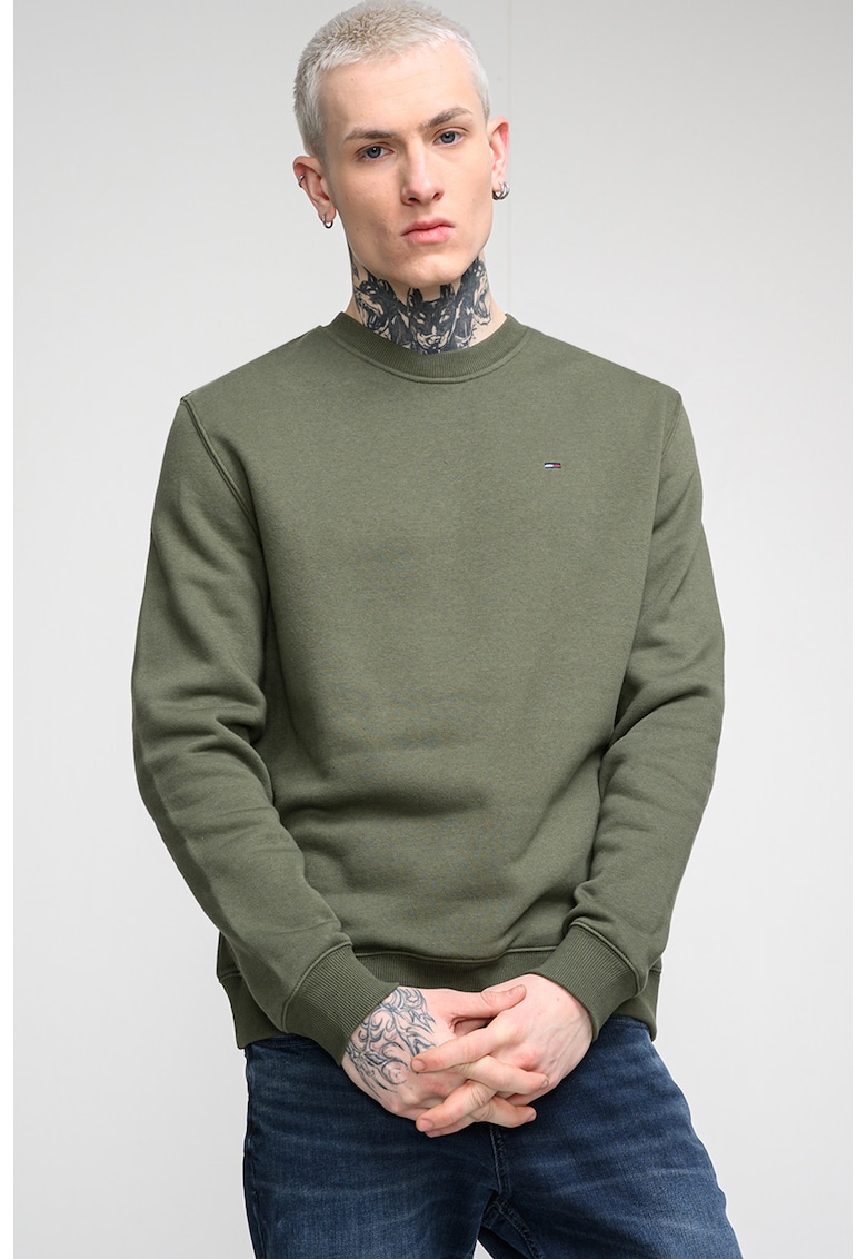 Bluza de trening cu decolteu la baza gatului si logo discret - Verde