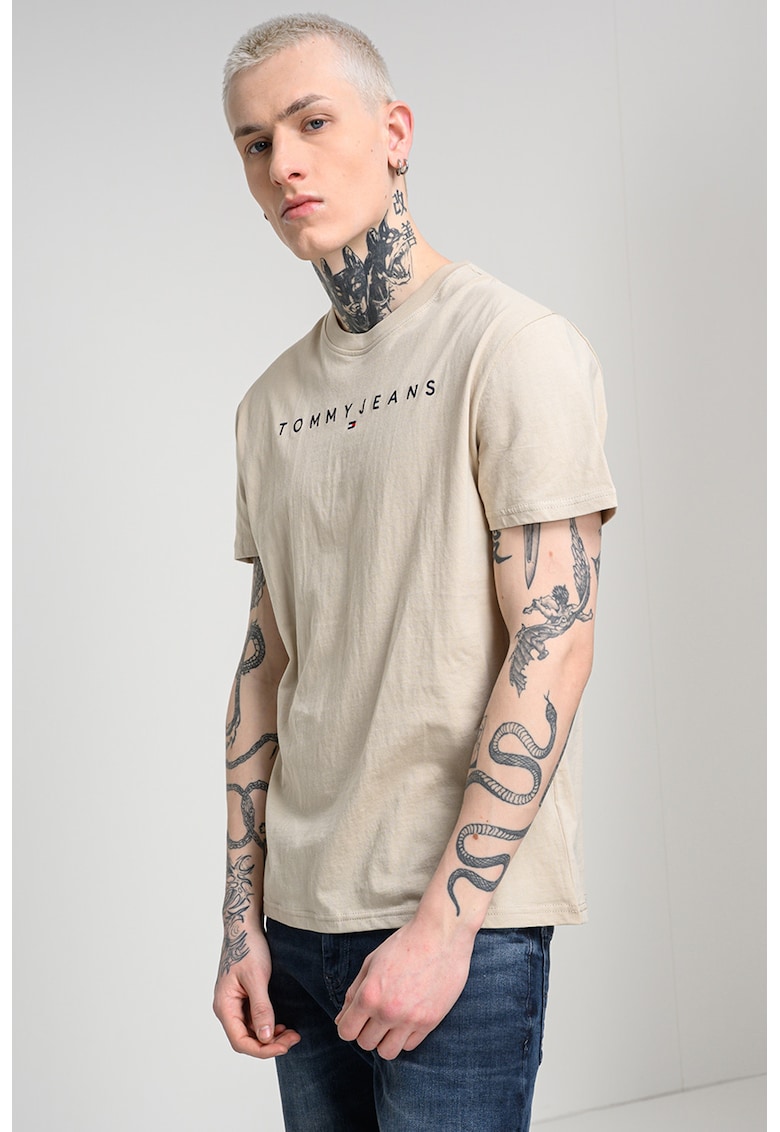 Tricou din bumbac cu logo brodat - Maro nisip