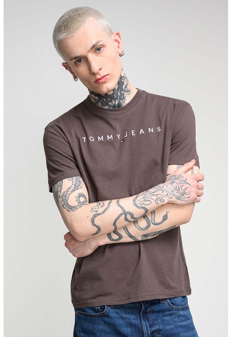 Tricou din bumbac cu logo brodat - Maro inchis