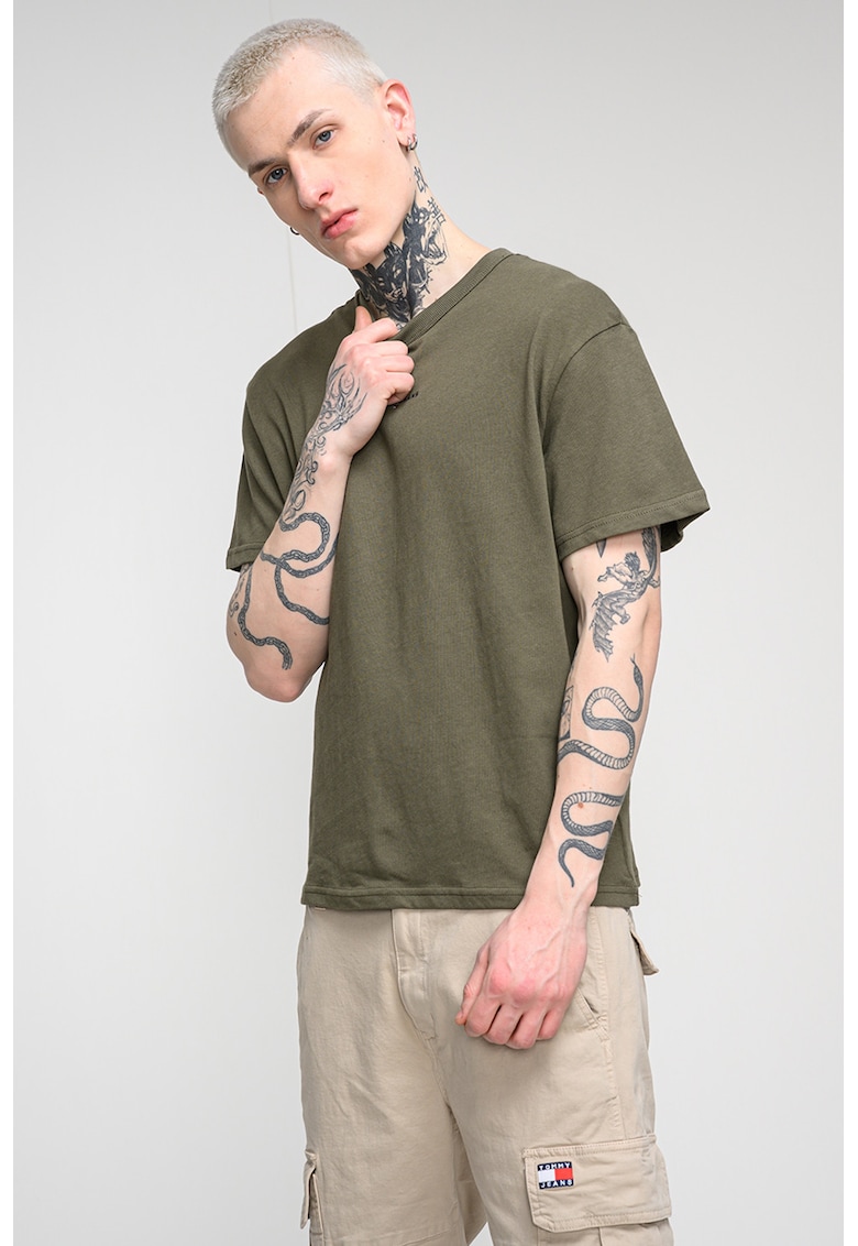 Tricou relaxed fit din bumbac - Verde inchis