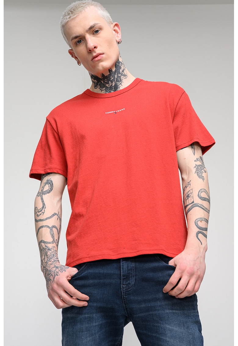 Tricou relaxed fit din bumbac - Caramiziu