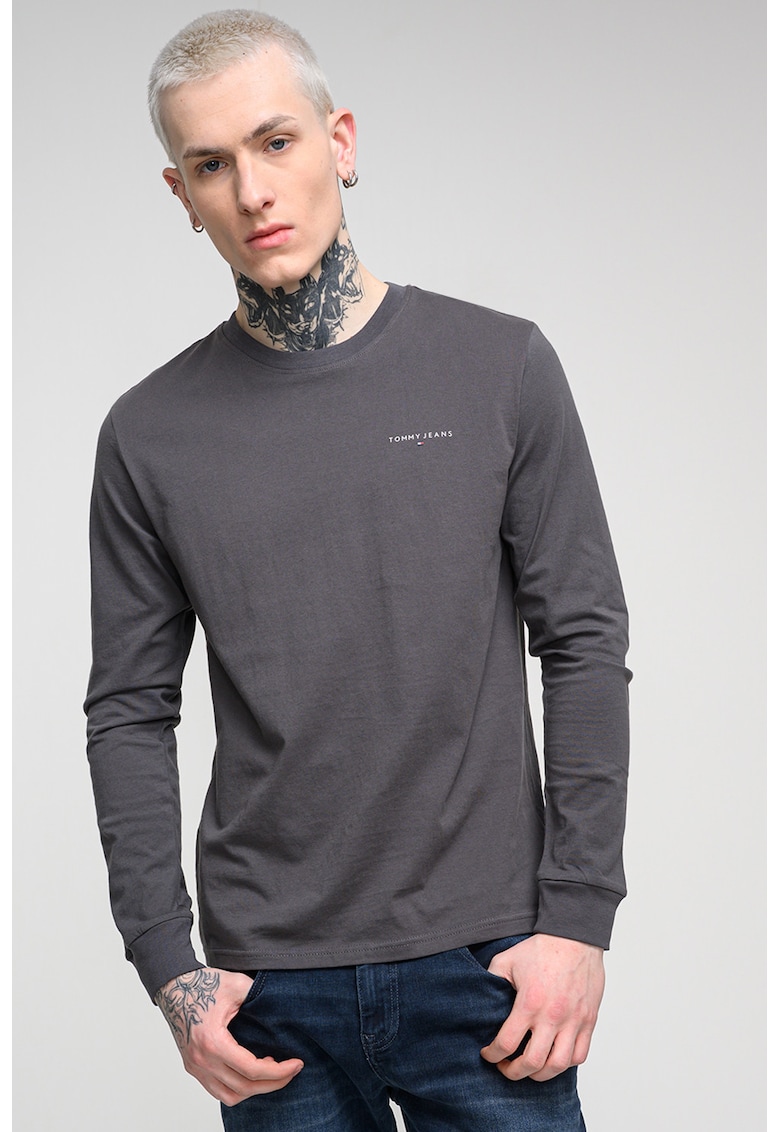 Bluza slim fit cu decolteu la baza gatului - Negru stins