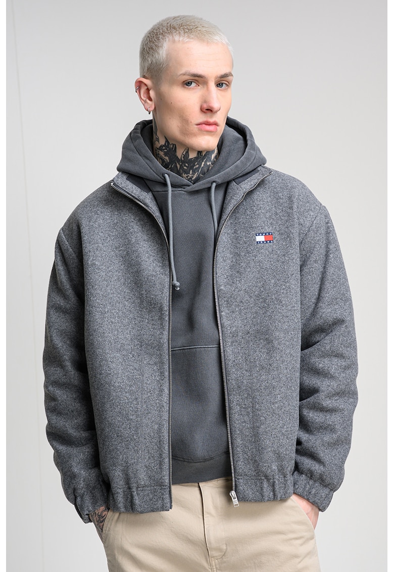 Jacheta din amestec de lana cu fermoar - Gri melange
