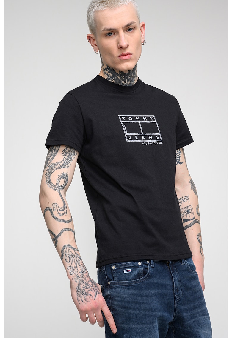 Tricou de bumbac cu logo - Negru