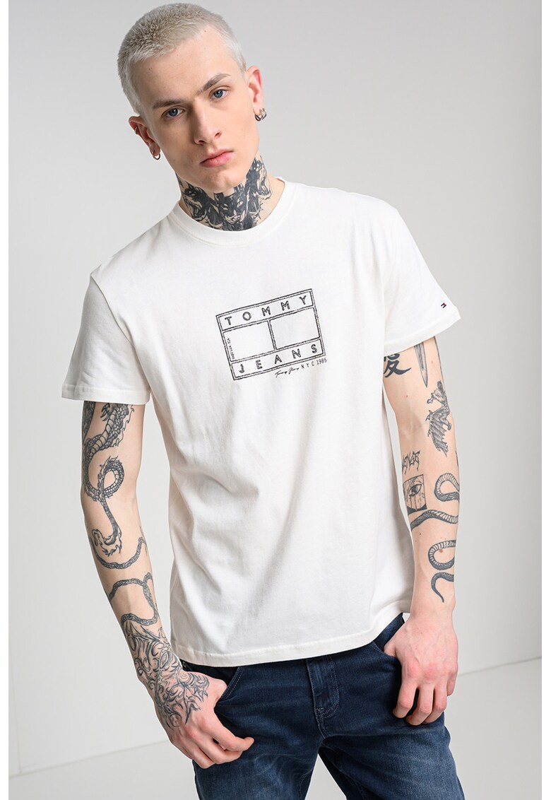 Tricou de bumbac cu logo - Alb