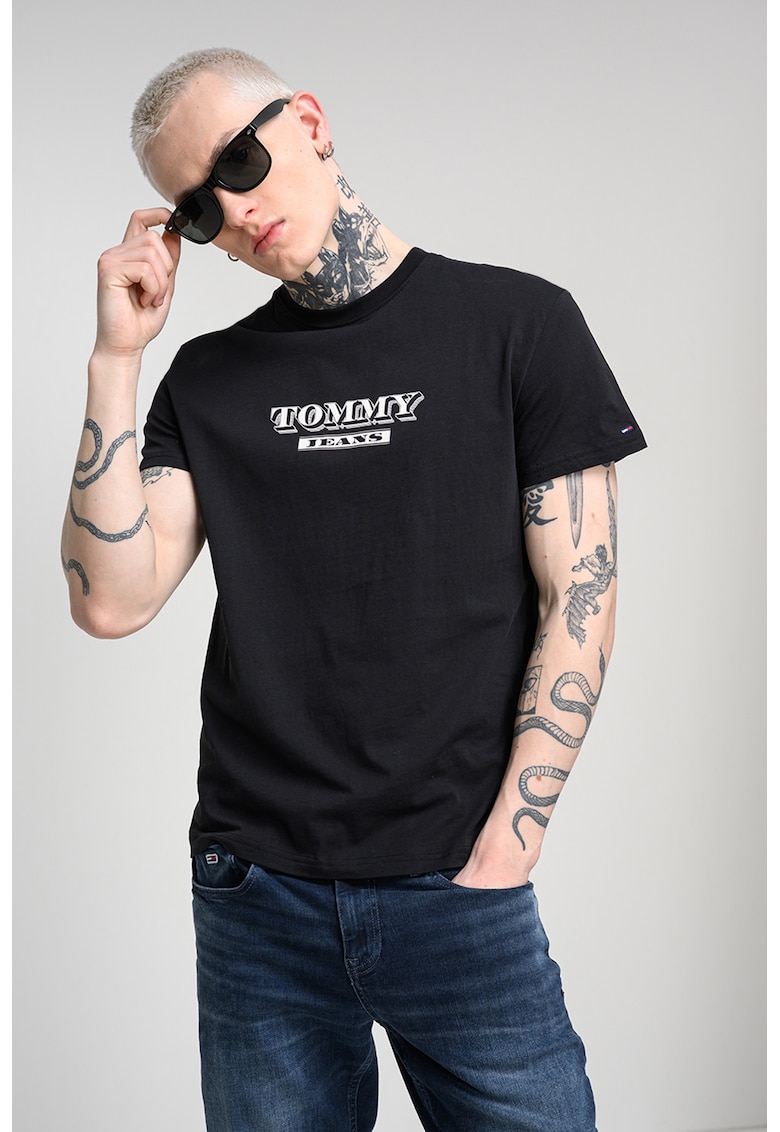 Tricou de bumbac cu logo - Negru