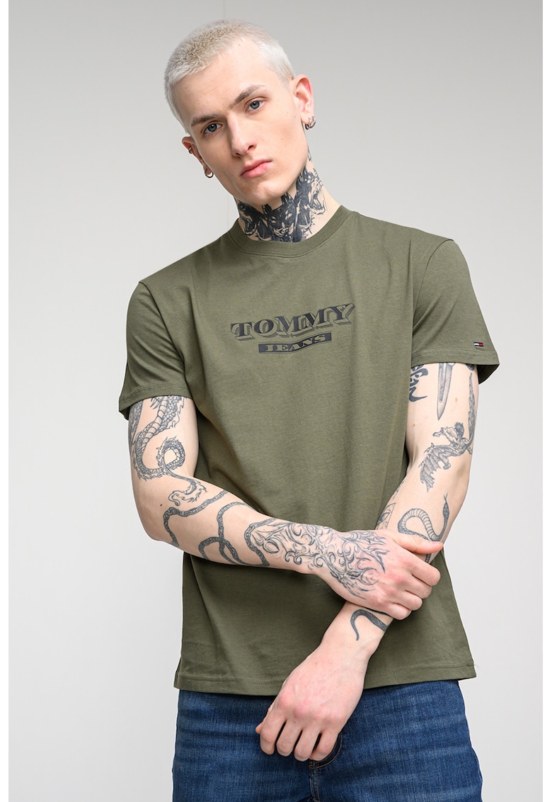 Tricou de bumbac cu logo - Verde inchis