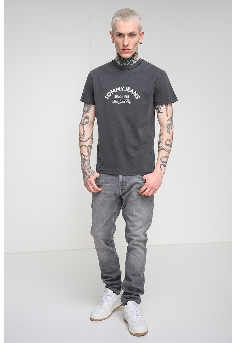 Tricou de bumbac cu decolteu la baza gatului - Negru stins