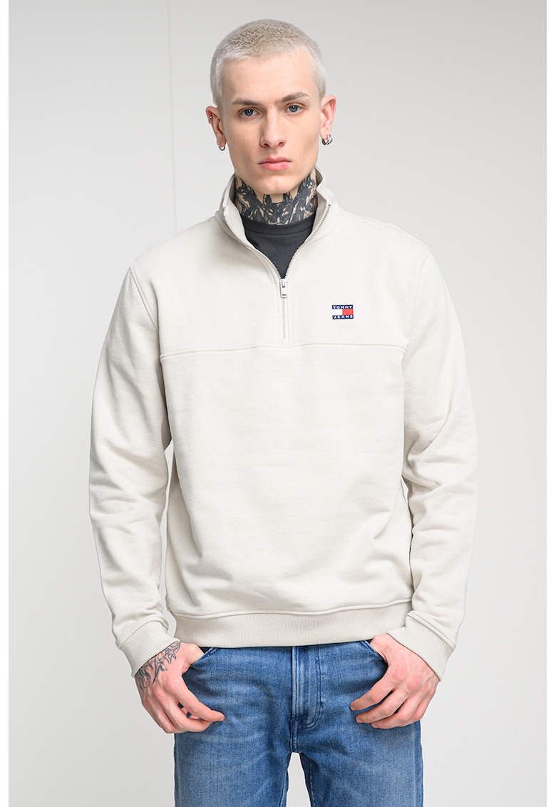 Bluza de trening cu fenta si fermoar - Crem