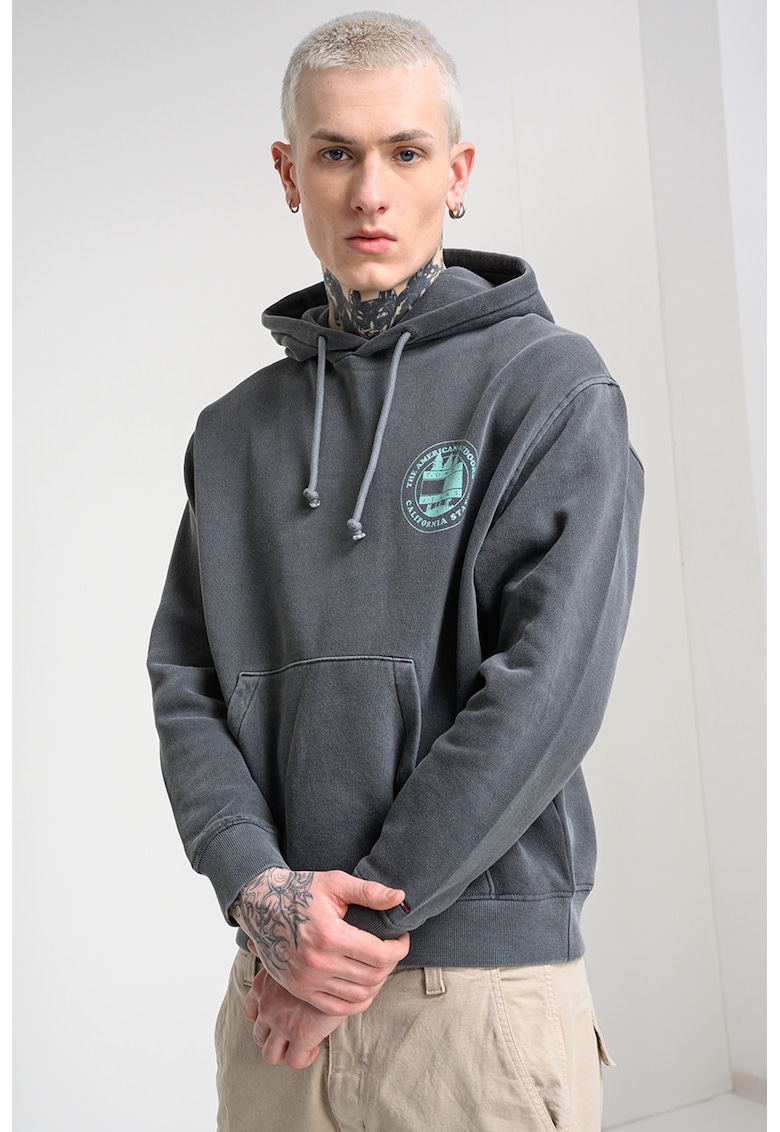 Hanorac cu buzunar kangaroo si aspect decolorat - Gri/Mint