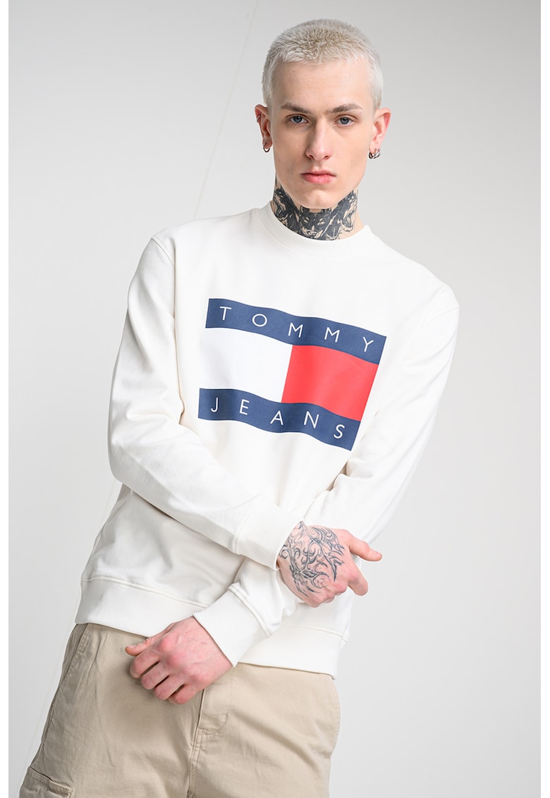 Bluza de trening regular fit cu logo supradimensionat - Alb