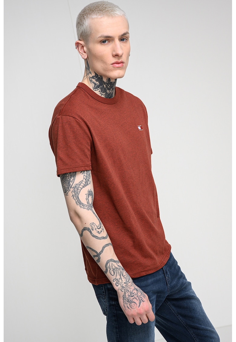 Tricou regular fit de bumbac cu logo brodat - Caramiziu