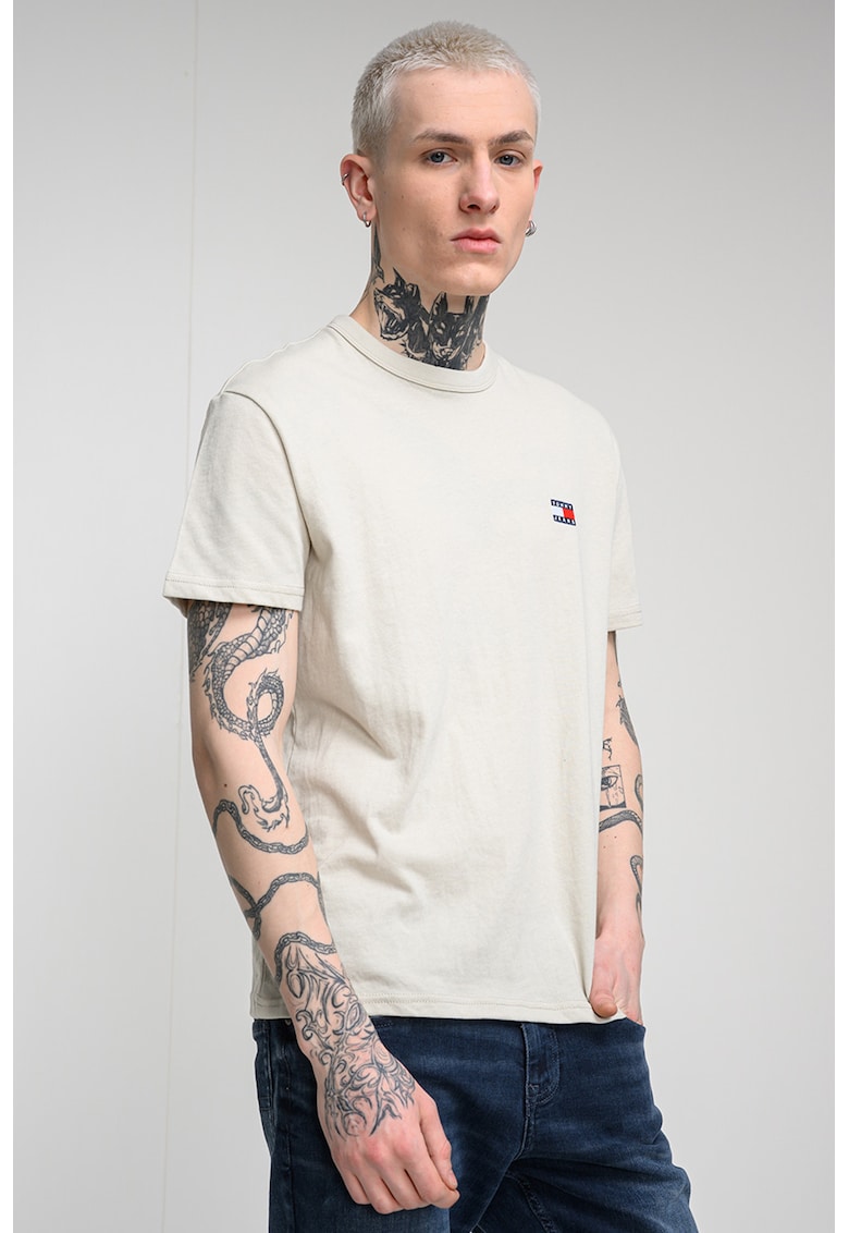 Tricou regular fit de bumbac cu logo brodat - Bej deschis