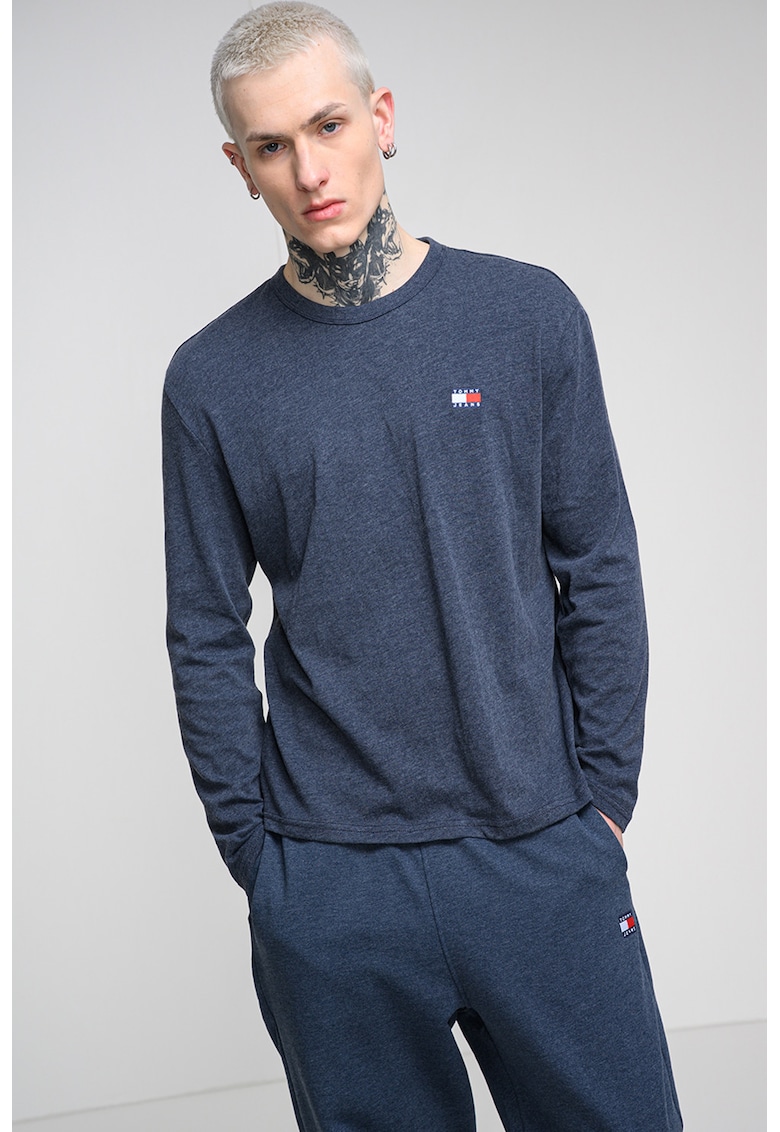 Bluza regular fit cu logo discret pe piept - Albastru prafuit